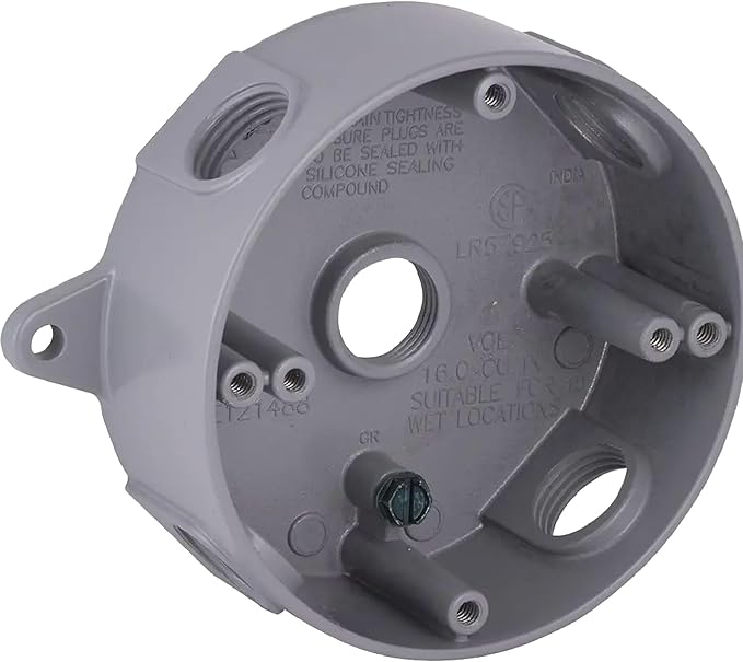 TayMac RB550S Weatherproof Box, Round - (5) 1/2-Inch Outlets, Gray