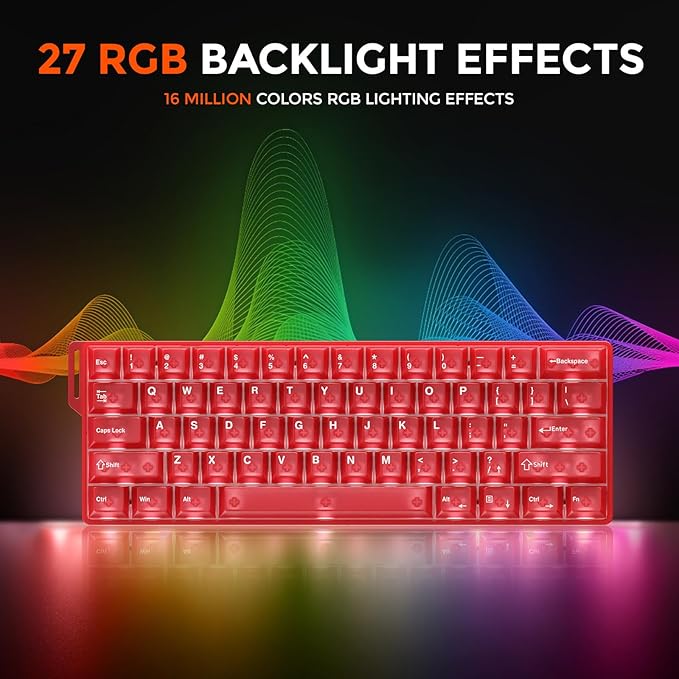 DAREU COOL60 60% Hall Effect Gaming Keyboard with Magnetic Switch, SOCD, 0.01mm Actuation Adjustable Rapid Trigger,8000 Hz Polling, Frosted Transparent Keycaps, Hot-swap, RGB Backlit