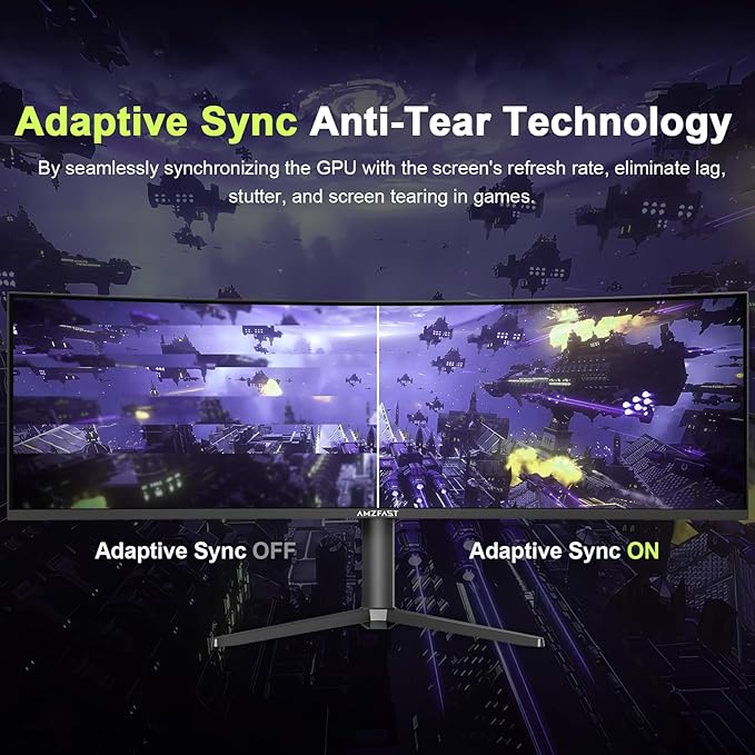 Amzfast 49 Inch Curved Monitor 120Hz DQHD 5120x1440p Ultrawide Gaming Monitor, 120% sRGB, 3000:1, 1ms, HDR, Adaptive Sync, PIP/PBP, Low Blue Light, HDMI 2.0/DP 1.4, VESA 75x75, AMZG49C7U