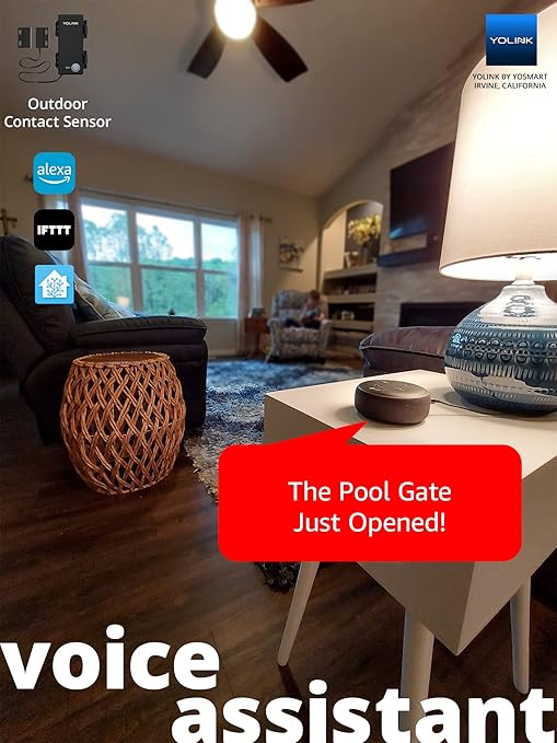 YoLink LoRa Smart Outdoor Contact Sensor & SpeakerHub Starter Kit: SpeakerHub Audio hub, (2) Gate & Shed Door Sensors, Email/SMS/Push Alerts, 1/4 Mile Open Air Range, Alexa, IFTTT, Home Assistant