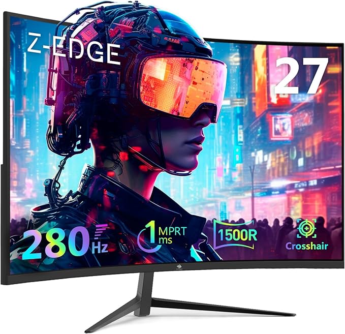 Z-Edge 27 inch Curved Gaming Monitor, FHD 1080P 280Hz Curved 1500R Computer Monitor, Ultra-Fast MPRT 1ms Monitor, 350nits, 16.7M Colors, 4000:1 Contrast, UG27P 2X DP 1.2 Ports and 2X HDMI 2.0 Ports