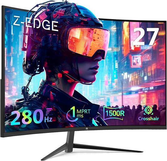 Z-Edge 27 inch Curved Gaming Monitor, FHD 1080P 280Hz Curved 1500R Computer Monitor, Ultra-Fast MPRT 1ms Monitor, 350nits, 16.7M Colors, 4000:1 Contrast, UG27P 2X DP 1.2 Ports and 2X HDMI 2.0 Ports