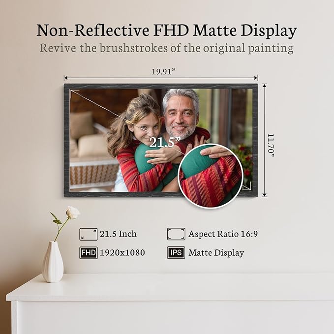BSIMB Large Digital Picture Frame 21.5 Inch, 1920x1080 FHD WiFi Digital Photo Frame Electronic 32GB Remote Control, Share Pictures/Videos via App/USB/SD Easy Setup Gifts for Mom(Non-Touch), Black Wood