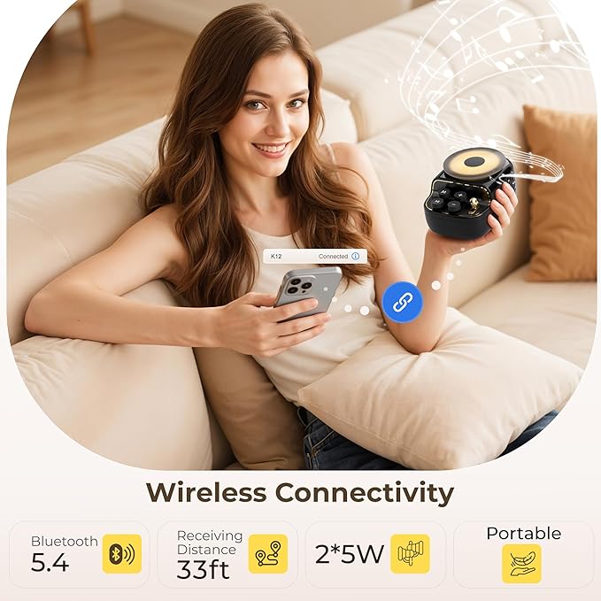 Speakers Bluetooth Wireless, 3 in 1 Protable Cute Speakers with Aromatic Tray, Vintage Record Player Look, Adjustable Ambient Lights for Home Office Decor, Gifts for Mother, Girlfriend, Men