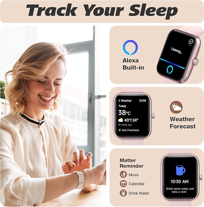 Smart Watch for Men Women with Bluetooth Call,Alexa Built-in Smartwatch,1.8" DIY Dial Fitness Watch with 100+ Sport Mode,IP68 Waterproof Watch Compatible with Android iOS