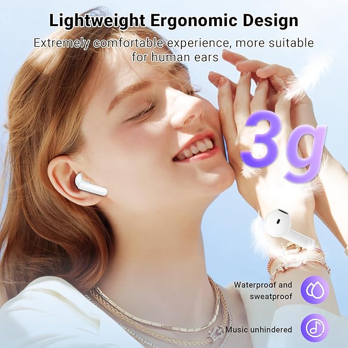 Wireless Earbuds, Bluetooth 5.4 Headphones with 42H Ultralight Ear Buds,Bluetooth Earbuds with 4 ENC Noise Cancelling Mics, HiFi Deep Bass Dual LED Display USB-C, Waterproof Earphones for Android iOS