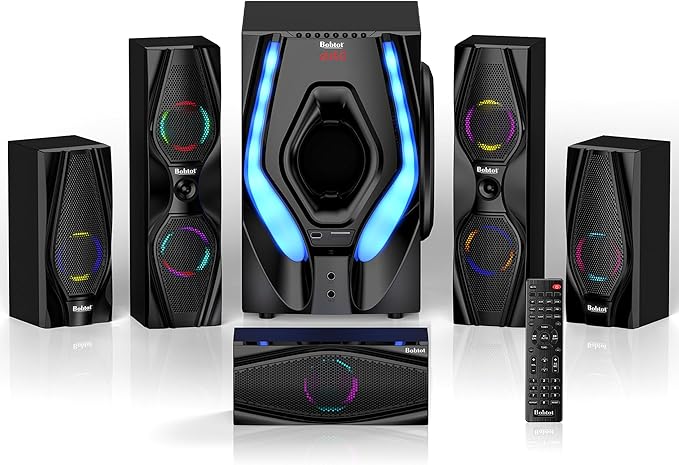 Bobtot Surround Sound Systems Home Theater System - 1200 Watts Peak Power 10" Subwoofer 5.1/2.1 Wired Audio Stereo Speakers Strong Bass with HDMI ARC Optical AUX Bluetooth Input