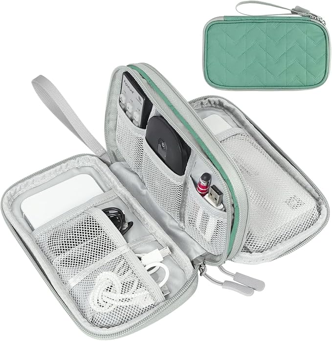 FYY Electronic Organizer, Travel Cable Organizer Bag Pouch Electronic Accessories Carry Case Portable Waterproof Double Layers All-in-One Storage Bag for Cable, Cord, Charger, Phone,-Pattern Green