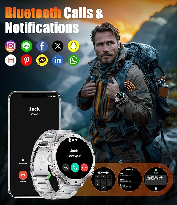 LIGE Smart Watches for Men with Compass/Barometer, 1,73'' HD AMOLED Large Display 3ATM Military Smartwatch with 900mAh Battery, 130+ Sports Modes, 24/7 Heart Rate/Sleep Monitor for Android iOS, Silver