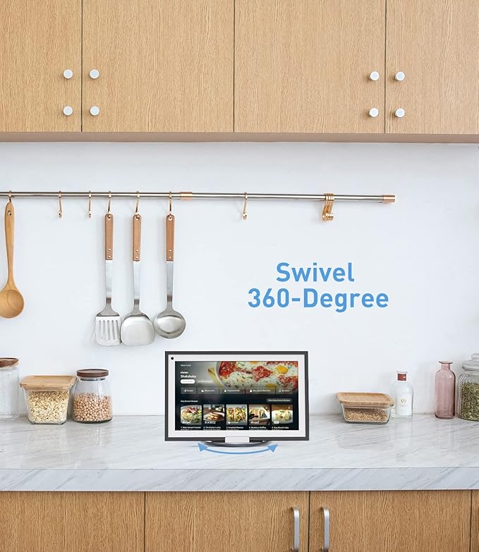 Almoz Swivel and Tilt Stand for Echo Show 15, Aluminum Stand for Show 15.6" Smart Display and Up to 18" iPad/Tablets, with 360 Degree Rotating Base, Viewing Angle Adjustable, No Need Mounting