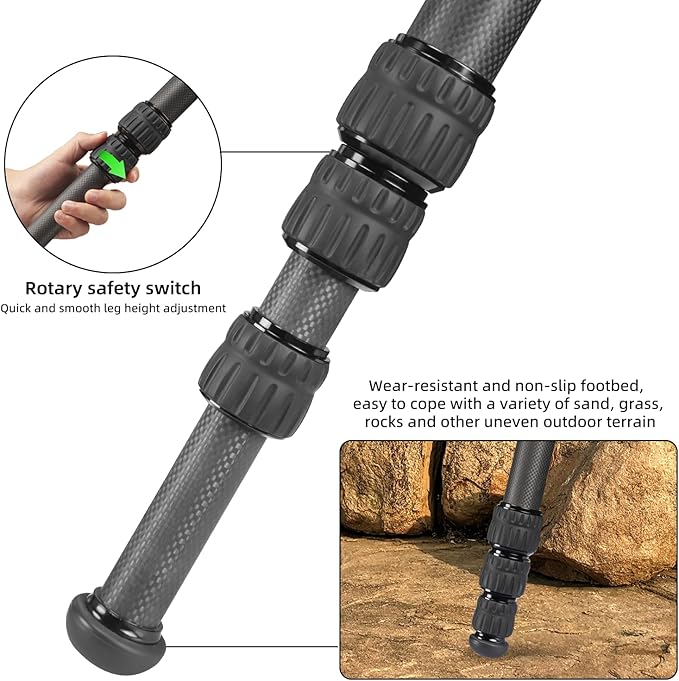 FANAUE Carbon Fiber Tripod with 360° Ball Head & Arca-Swiss Quick Release, Adjustable Legs, Max Load 44lb/20kg, for Hunting and Outdoors Photography