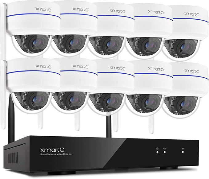 xmartO [AI Tracking Dome CAM] 16CH 2K HD Metal Dome PTZ Wireless Security Camera System, 10*Automatic Tracking, 2-Way Audio and Night Vision Camera, 16CH 4K Long Range WiFi 6 Surveillance DVR NVR Kit