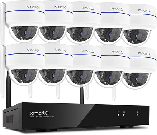 xmartO [AI Tracking Dome CAM] 16CH 2K HD Metal Dome PTZ Wireless Security Camera System, 10*Automatic Tracking, 2-Way Audio and Night Vision Camera, 16CH 4K Long Range WiFi 6 Surveillance DVR NVR Kit