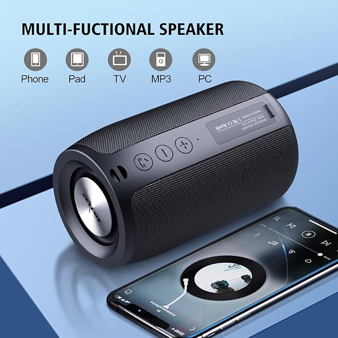 ZEALOT Portable Bluetooth Speakers, Wireless Speaker, S32 Samll Outdoor Speaker, Waterproof IPX5, Stereo Pairing/Bass/USB/MIC/TF Card/AUX for Home Outdoor Travel, Gift for Men, Kids -Black