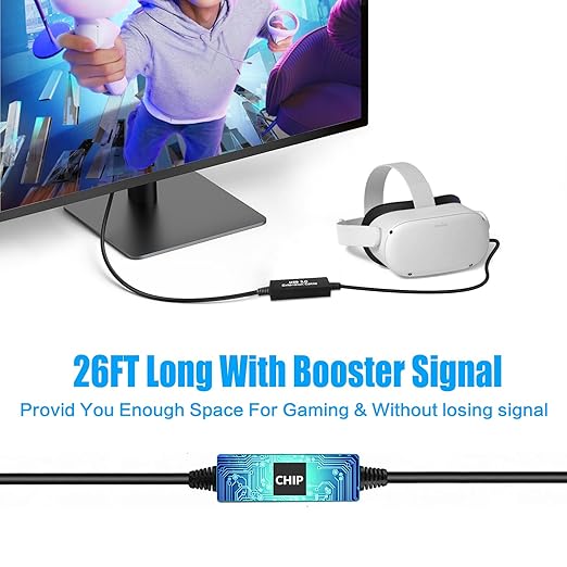 VR Link Cable 26ft,Compatible with Oculus Quest 2 Quest 3/Pro/Pico4 Accessories,USB 3.1 to Type-C for Meta/Quest 3/Steam VR Headset Gaming Connection PC,8M