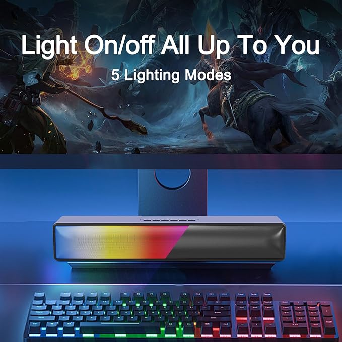 AFK Computer Speakers, Computer Sound Bar with RGB Lights, USB Powered PC Speakers with Stereo Sound, Bluetooth 5.1 and 3.5mm Aux-in,Gaming Speakers for Desktop