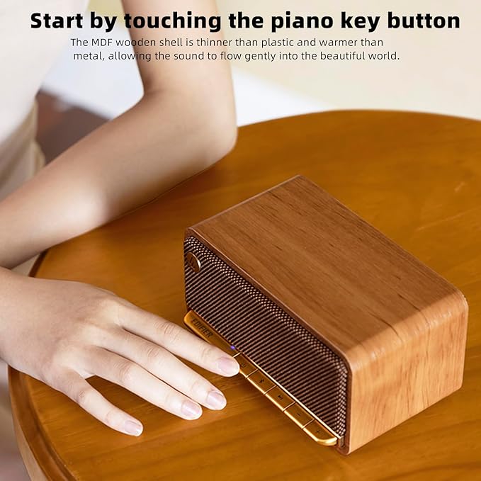 Edifier Retro Wood Bluetooth Speaker,Wireless Portable Speakers with 20W Stereo Sound,Vintage Decor Speaker with AUX,USB Soundcard,Micro SD Brown