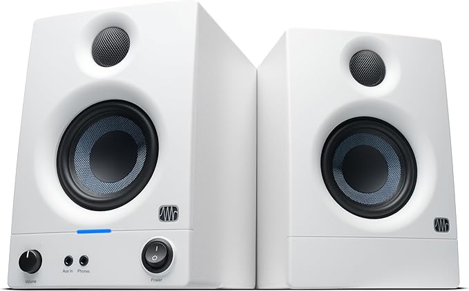 PreSonus Eris 3.5 Studio Monitors (White), Pair — 3.5" Inch Powered Bookshelf Speakers, Stereo, Desktop Computer, Near Field Music Production, Audio Mixing Recording