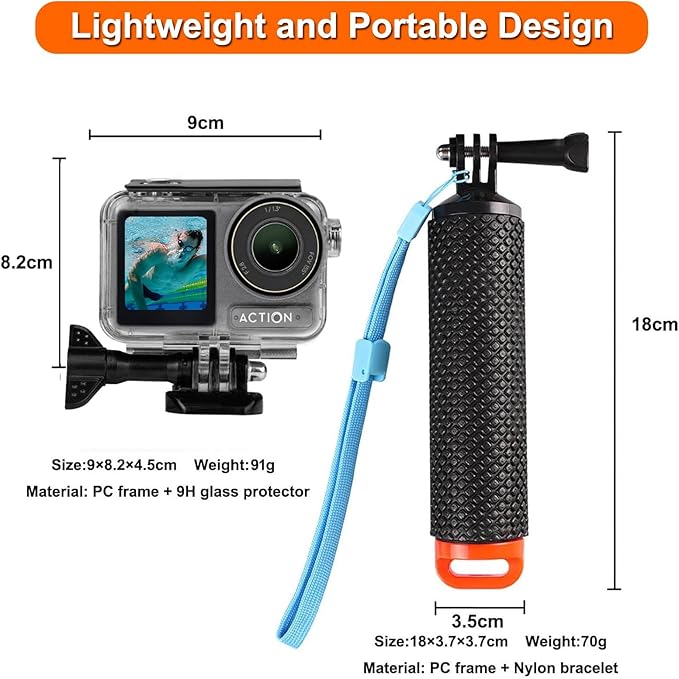 BO&DQQ Underwater Waterproof Case Compatible with DJI Osmo Action 5 Pro/Action 4/Action 3, 164FT/50M Dive Diving Housing Cover Shell with Camera Handle Mount Accessories Kit