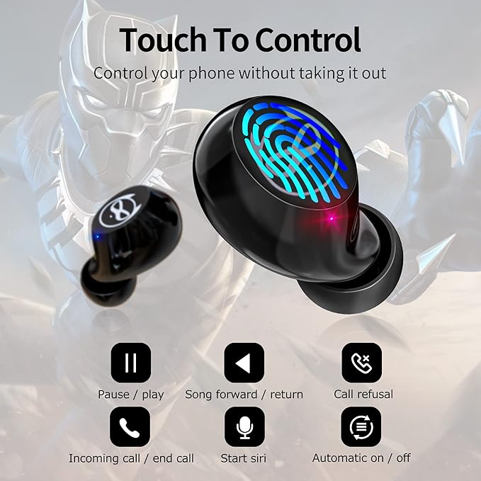 Kids Wireless Earbuds for Small Ears, Touch Control Headset in-Ear Wireless Headphones, Bluetooth 5.3 Noise Reduction Earphones with Blinking Eyes Charging Case