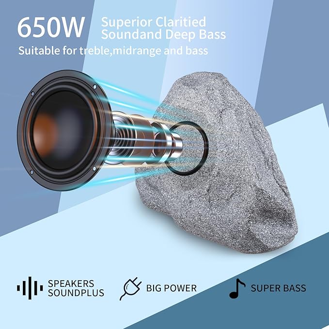 8" 5.4 Bluetooth Outdoor Rock Speakers, 650 Watt IPX6 Waterproof Wireless Multi-Sync up to 200 Speakers Auto-Pairing Auracoast Networking Tech for Backyard Garden(Pair, Gray) (8 inch)