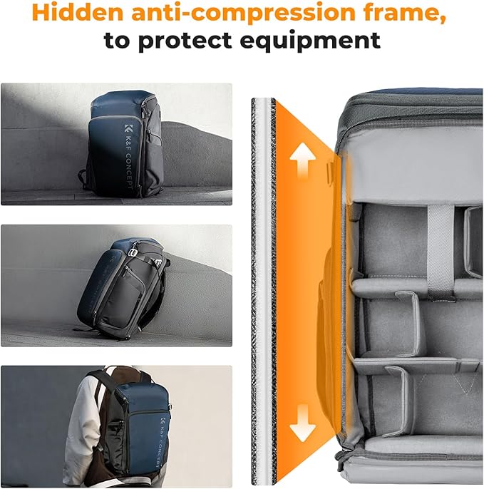 K&F Concept Camera bags Waterproof 25L Large Capacity Camera Case with Raincover Camera Case 15.6 Inch Laptop Compartment Compatible with Canon/Nikon/Sony/DJI Mavic Drone Travel Camera Backpack