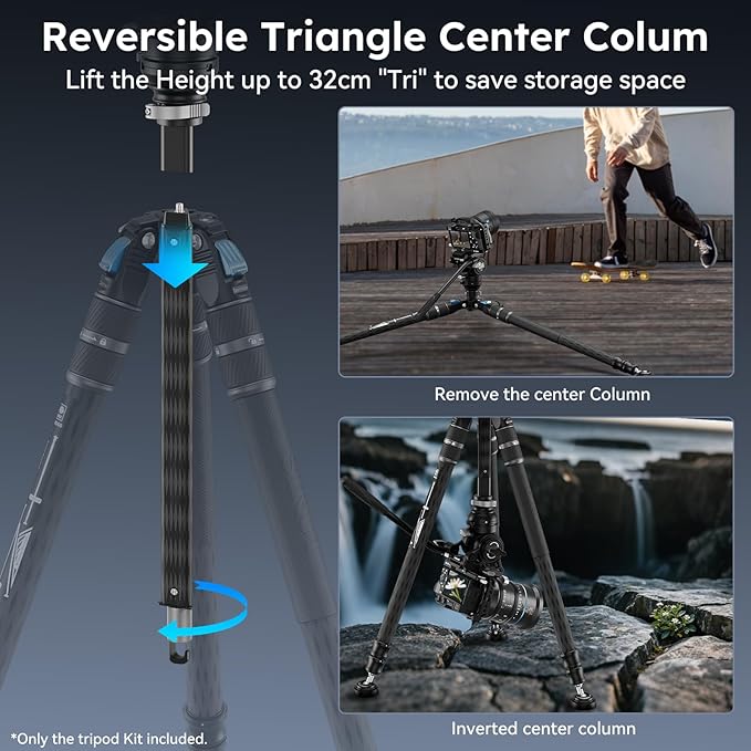 SIRUI SVS60 Carbon Fiber Tripod with S3 Fluid Video Head Kit, 68.5" One-Step Height Adjustment Travel Tripod & Monopods, Modular Compact with Triangular Center Column, ±15°Leveling, Max Load 13 lbs