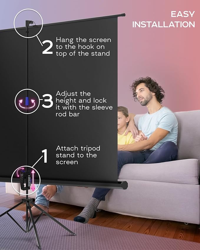 PropVue Projector Screen with Stand 100 inch - Indoor and Outdoor Projection Screen for Movie or Office Presentation - Adjustable from 16:9 to 4:3 HD Premium Wrinkle-Free Tripod Screen