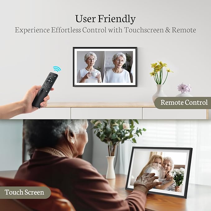 BSIMB 15.6 Inch Digital Picture Frame, 64GB FHD Large Digital Photo Frame WiFi Photo Frame Electronic Touchscreen Remote Control, Share Videos and Photos via App/USB/SD Card, Gift for Mom