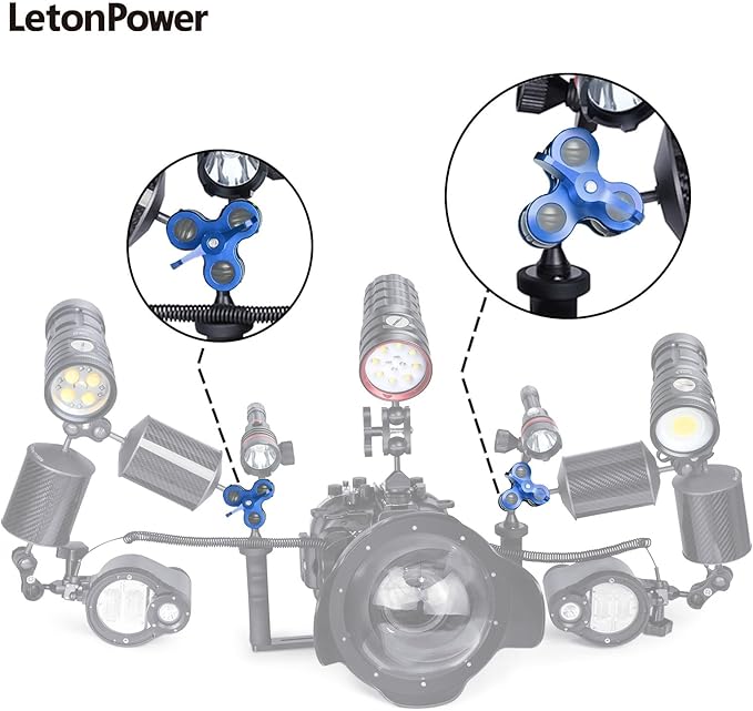 3-Hole 1" Aluminum Underwater Camera Clamp Ball Mount (2-Pack) - Underwater Bracket for Diving Light Arms & Camera Trays, Saltwater-Resistant Adapter for Scuba Photography/Videography Gear