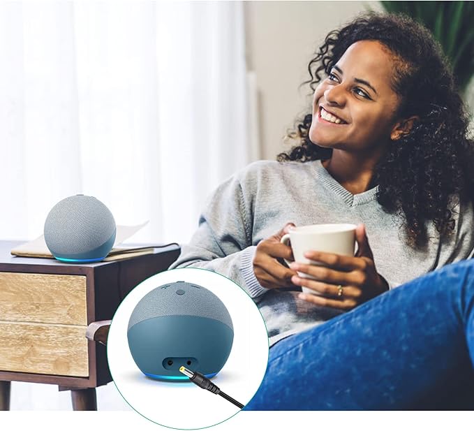 Power Cord for Echo Dot 4th Gen, 3rd Generation, Alexa Spot - USB 5V to DC 12V Cable Charger Adapter 3 Ft