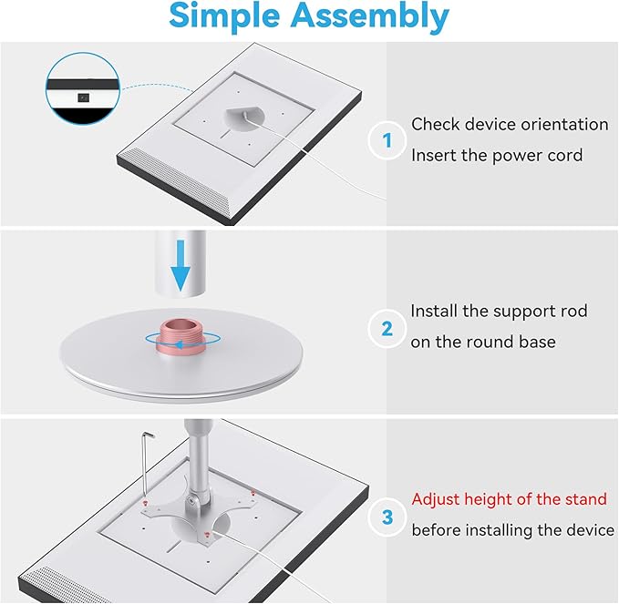 Almoz Desk Stand for Echo Show 21, Echo Show 15 (All Generations), Raises Up to 9.5" from Desk, Tilt and Swivel Mount for Alexa Echo Show 21, No Tools Required, Stable Centered Rod Design (UP-Silver)