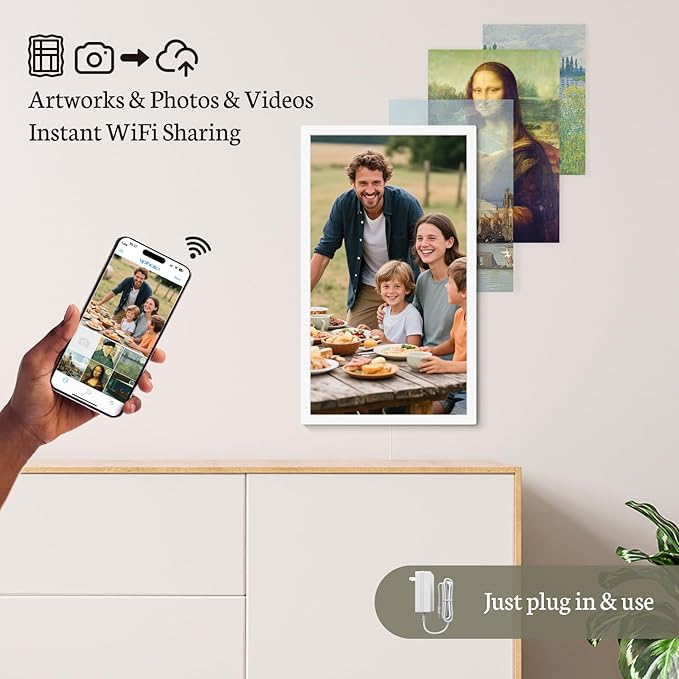 BSIMB Large Digital Picture Frame 24 Inch, 1920x1080 FHD WiFi Digital Photo Frame Electronic 32GB Display, Wall Mount Included, Share Pictures/Videos via App Easy Setup Gifts for Mom(Non-Touch), White