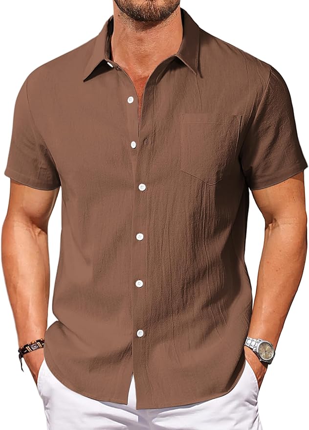 Vssjavun Mens Short Sleeve Button Down Shirts Casual Cotton Shirt Summer Beach Tops with Pocket