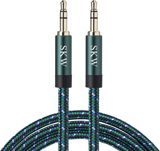SKW 3.5mm Aux Cable for Car, 3.2ft/1M, Dark Green, Compatible with iPhone, iPod, Echo Dot, Sony & More