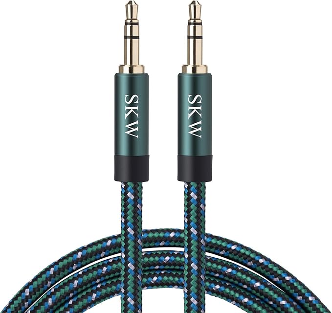 SKW Aux Cable for Car, 3.5mm to 3.5mm Aux Cord/Audio Jack Cable/Headphone Cable for iPhone, iPod, IPad, Echo Dot, Sony & More (Dark Green, 4.9ft/1.5M)