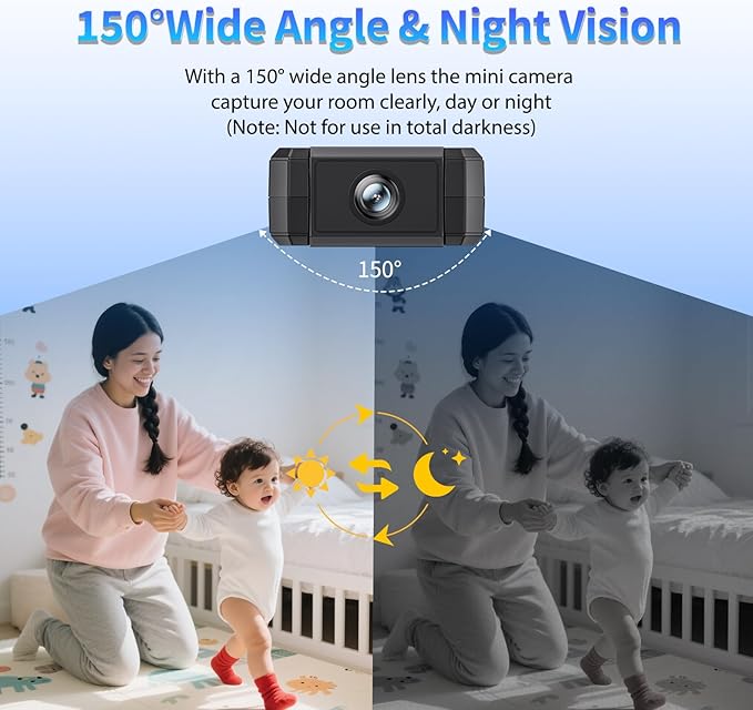 Mini Indoor Wireless WiFi Camera Small Home Security Cameras Tiny Body Small Outdoor Camara Nanny Cam Pet Dog House Security Camaras micro Door Room Cam Clear Night Vision and Motion Detection Monitor