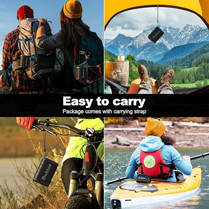 Bobtot Portable Bluetooth Speaker Wireless, IPX7 Small Shower Speaker Waterproof, 15H Playing Time, Loud and Stereo Sound with Bass, TWS Pairing for Party, Camping, Travel, Black