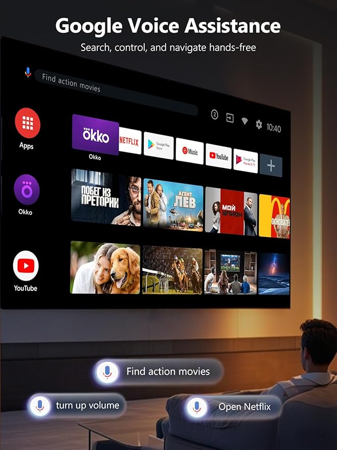 WiFi Bluetooth Smart Home Theater Projector 4K Ultra HD LED High Lumens 1700 ANSI Daytime Movie Gaming Video Proyector HDR10+ Android TV with Apps,Dolby Audio,Auto Focus,HDMI ARC for Ceiling/Room