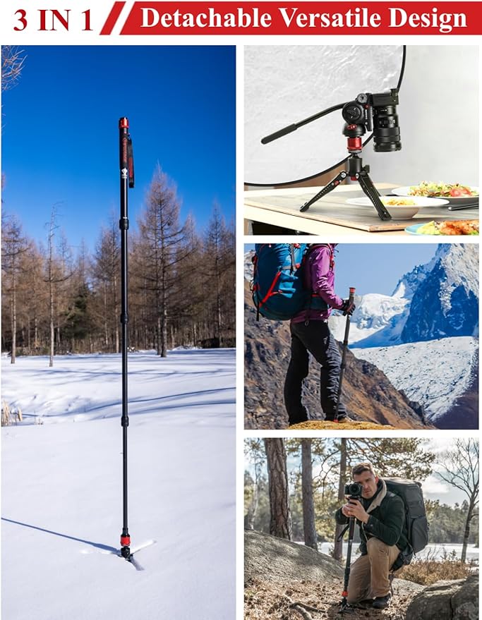 IFOOTAGE Monopod for Camera Cobra 3 A180T, 71" Aluminum Camera Monopod with Feet, Telescopic Video Mono pod Compatible with Sony Canon Nikon DSLR Cameras, Payload 17.64 lbs