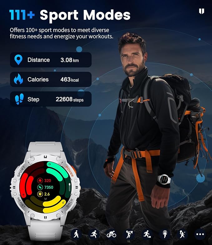 LIGE Military Smart Watch for Men(Answer/Make Call)-3 Straps,1.43" AMOLED Upgraded Outdor 530mAh Sports Smartwatch with Flashlight/Heart Rate/Sleep Monitor/IP68, Silver Fitness Tracker for Android iOS