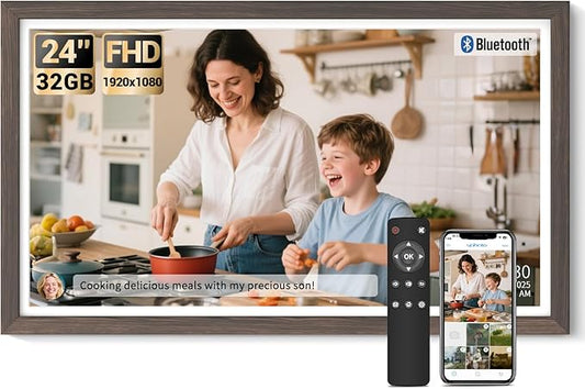 BSIMB Large Digital Picture Frame 24 Inch, 1920x1080 FHD WiFi Digital Photo Frame Electronic 32GB, Wall Mount Included, Share Pictures/Videos via App Easy Setup Gifts for Mom(Non-Touch), Dark Wood