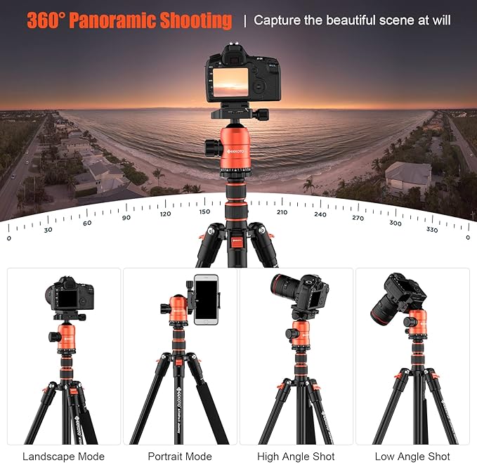 [Upgrade Version] GEEKOTO 77'' Aluminum Camera Stand & Monopod, Foldable Travel Gear with 360° Ball Head and Quick Release Plate for DSLR, Work, and Content Creation