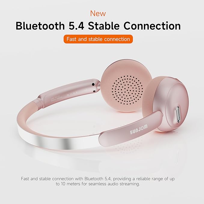 Sirius Wireless Retro Headphones, Bluetooth 5.4, 70H Playtime, ANC/ENC Active Noise Cancelling Reduction On-Ear with Microphone, Throwback 80's/ 90's Design-Pink