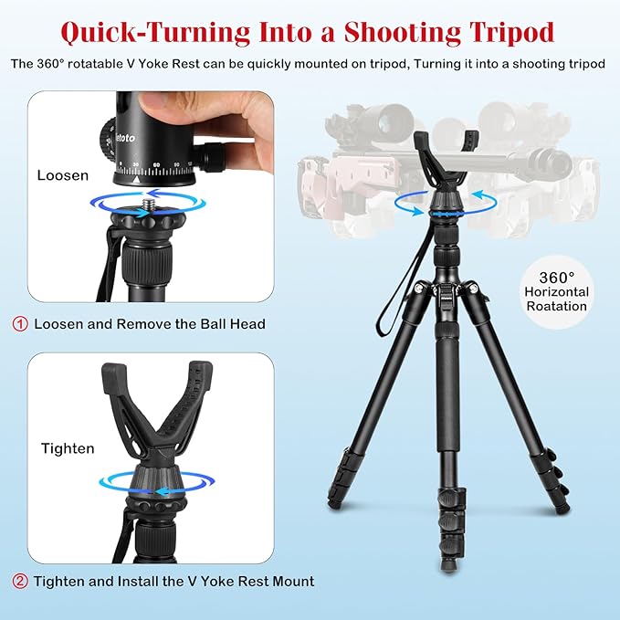 2 in1 Tripod for Camera & Hunting Tripods, 68" Camera Tripods & Monopods with Removable Handle, Aluminum Rifle Tripod & Shooting Stand, Heavy Duty Tripods for DSLR,Canon,Nikon,Sony, Extra Carry Bag