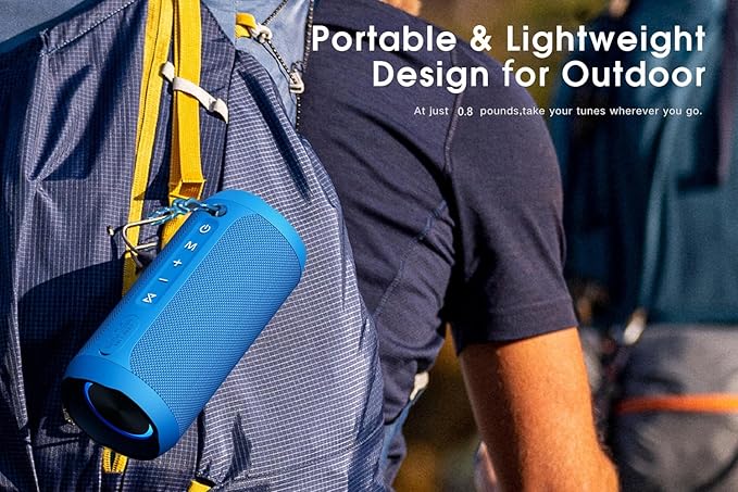 EDUPLINK Bluetooth Speaker IPX7 Waterproof Wireless Speaker with Bass 20H Playtime TWS Stereo Pairing Portable Outdoor Speakers for Beach Camping Travel Gifts for Men Women Girls Boys Teens Blue