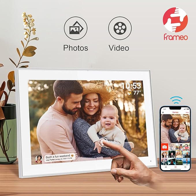 15.6 inch FRAMEO Smart WiFi Digital Photo Frame 1920x1080 FHD IPS LCD Touch Screen, Built in 32GB Memory, Share Moments Instantly via Frameo App from Anywhere, Auto-Rotate, Wall Mountable with VESA