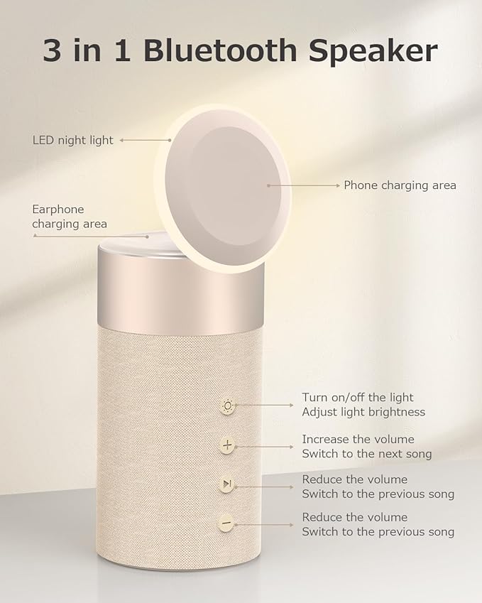 COLSUR Bluetooth Speaker, Magnetic Wireless Charger, Bluetooth Speakers with Night Light, 2 in 1 Wireless Charging Station for iPhone 16/15/14/13/12 Series, AirPods Pro/3/2（Gift Ideal）