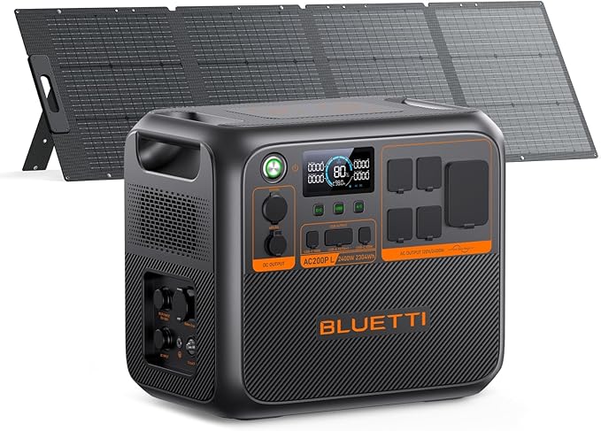 BLUETTI AC200PL Solar Generator with 200W Solar Panel (Ship Separately), 2304Wh LFP Battery Backup, Expandable to 8448Wh, 4 2400W AC Outlets (3600W Power Lifting), TT30 Output for RV, Camping, Outage