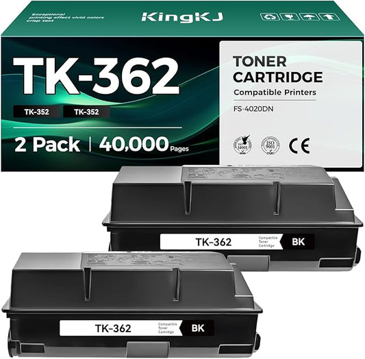TK-362 TK362 Toner Cartridge Black 2-Pack High Yield Replacement for Kyocera TK-362 TK362 1T02J20US0 Toner Cartridges Compatible with Kyocera FS-4020DN Multifunctional Printer Copy Ink（20,000 Pages）